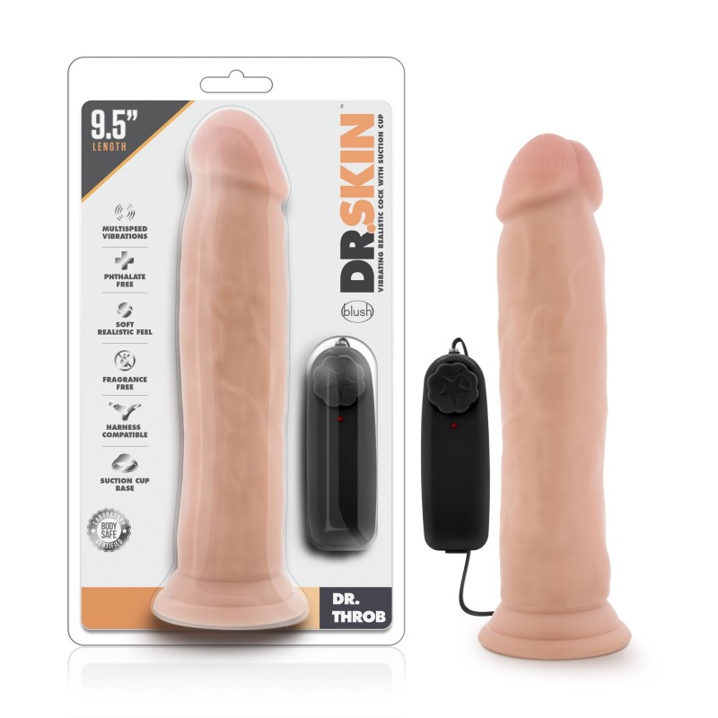 Dr. Skin - Dr. Throb - 9.5 Inch Vibrating Cock With Suction Cup - Flesh